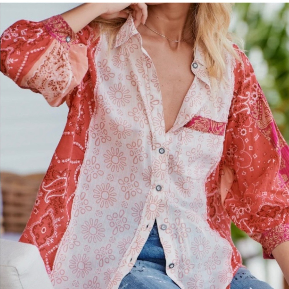 Free People Sun Valley Bandana Tunic Cotton Blouse